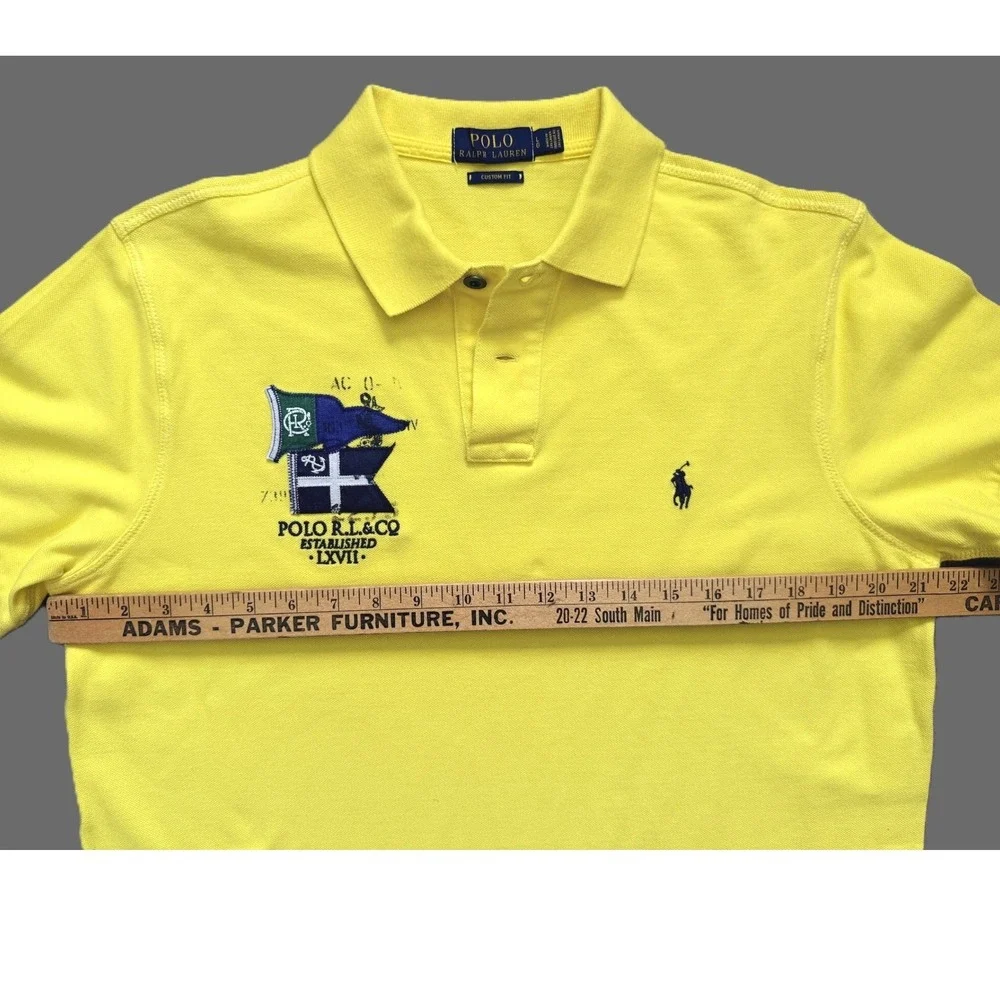 Polo Ralph Lauren Yellow Nautical Flag Crest Polo Shirt Custom Fit Men's L